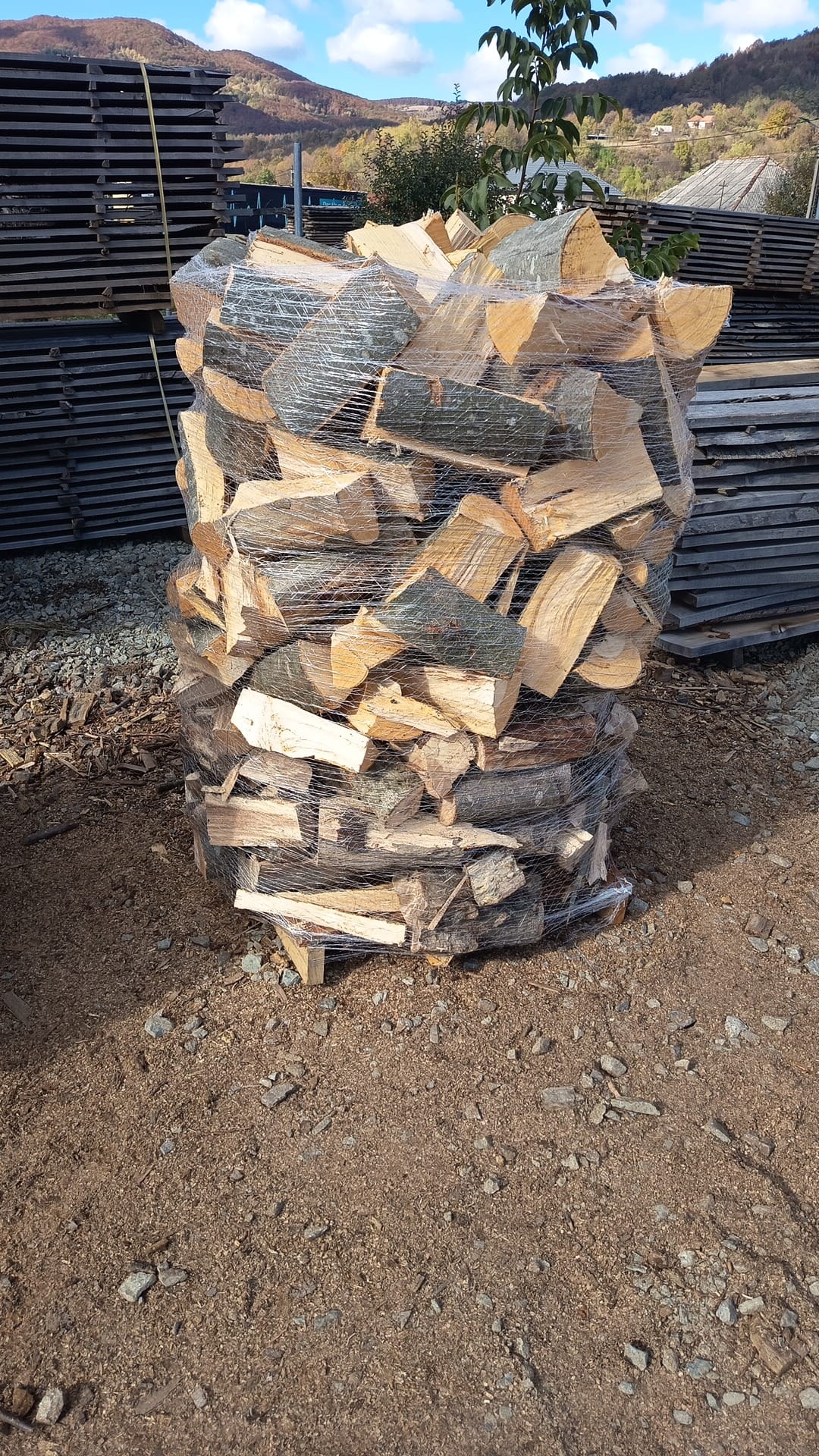 Palet cu lemne de foc în plasă